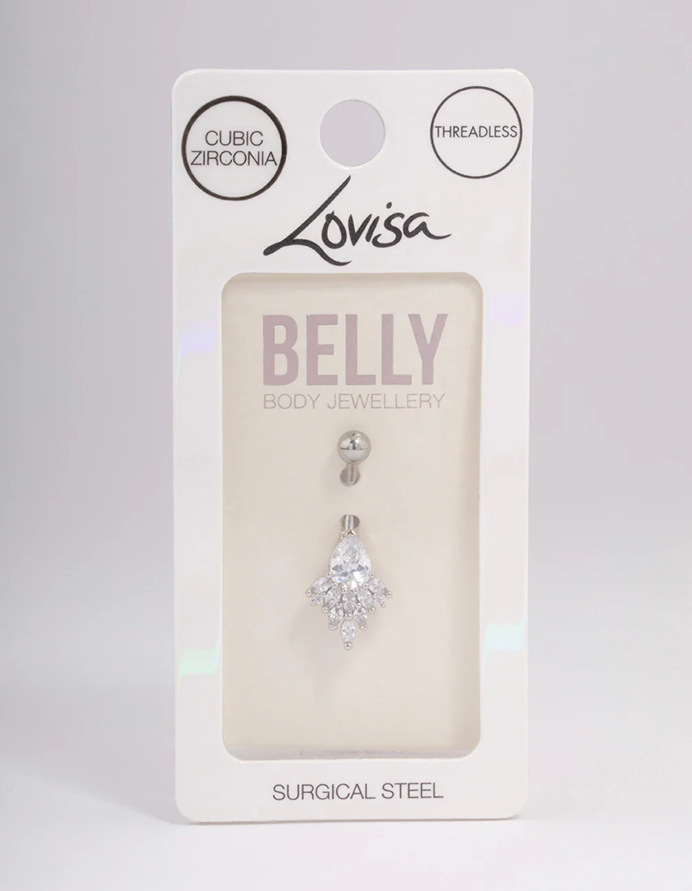 Surgical Steel Cubic Zirconia Pear Fan  Threadless Belly Bar - Image 3
