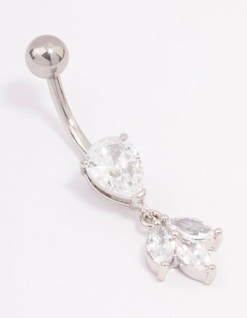 Surgical Steel Cubic Zirconia Pear Marquise Threadless Belly Bar