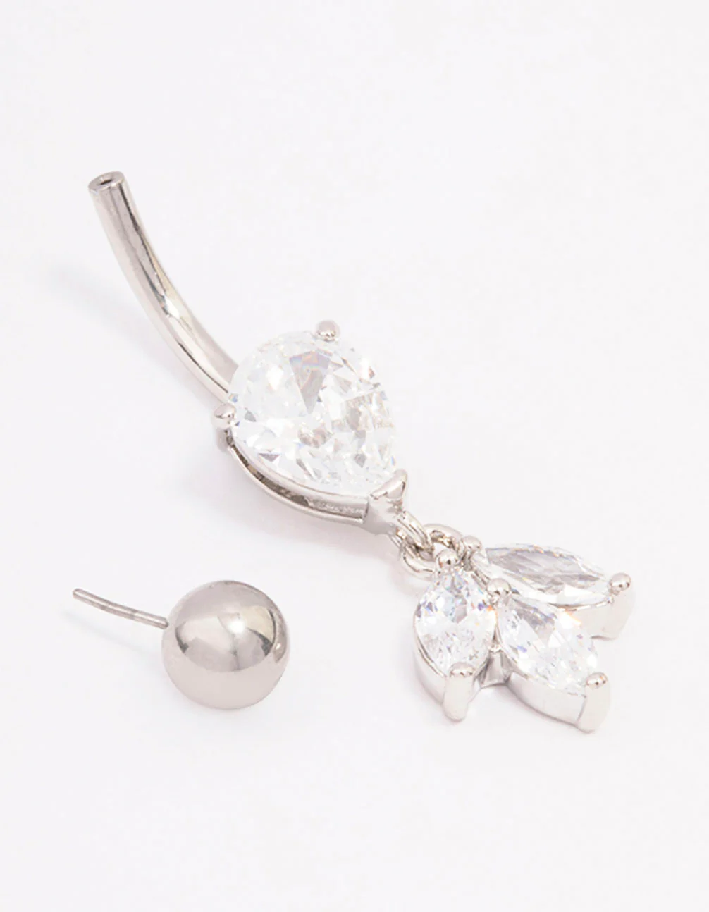 Surgical Steel Cubic Zirconia Pear Marquise Threadless Belly Bar - Image 2