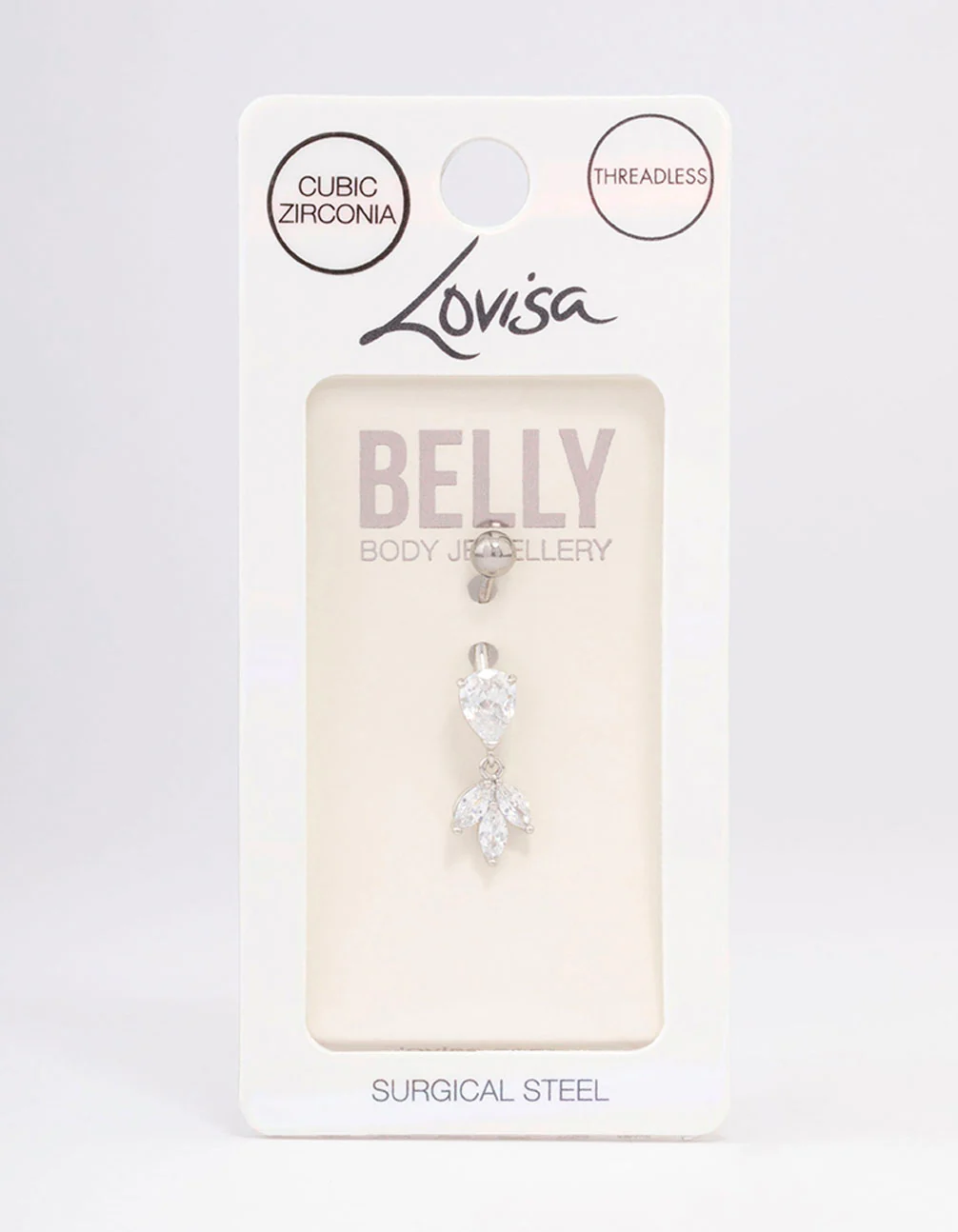 Surgical Steel Cubic Zirconia Pear Marquise Threadless Belly Bar - Image 3