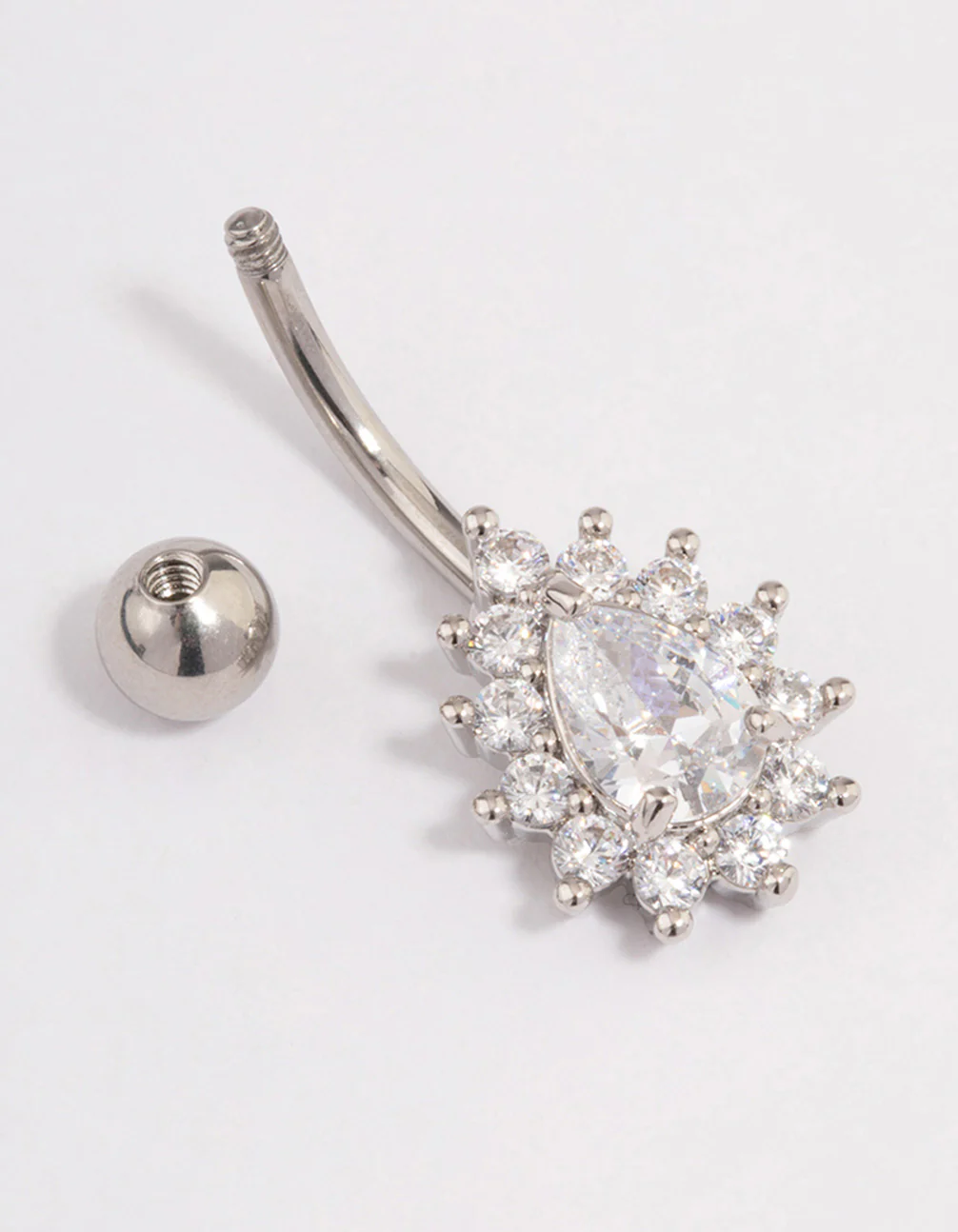 Surgical Steel Cubic Zirconia Pear Statement Belly Ring - Image 2
