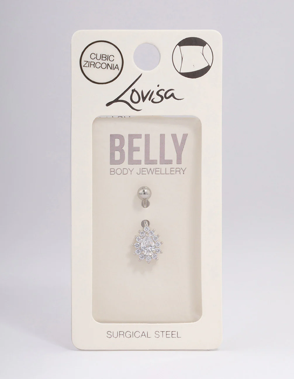 Surgical Steel Cubic Zirconia Pear Statement Belly Ring - Image 3