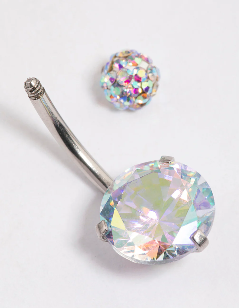 Surgical Steel Cubic Zirconia Round Claw Belly Ring - Image 3