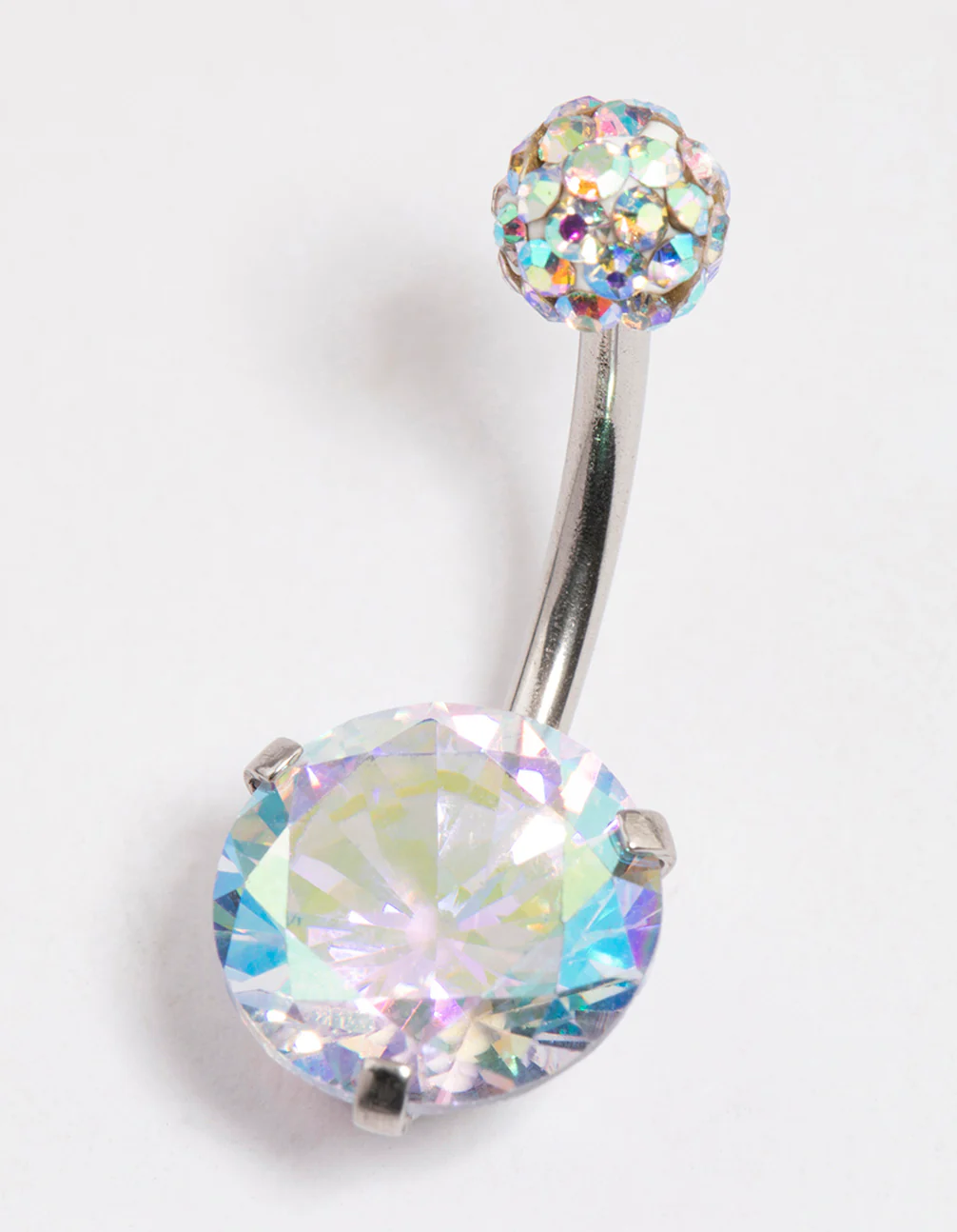 Surgical Steel Cubic Zirconia Round Claw Belly Ring - Image 6