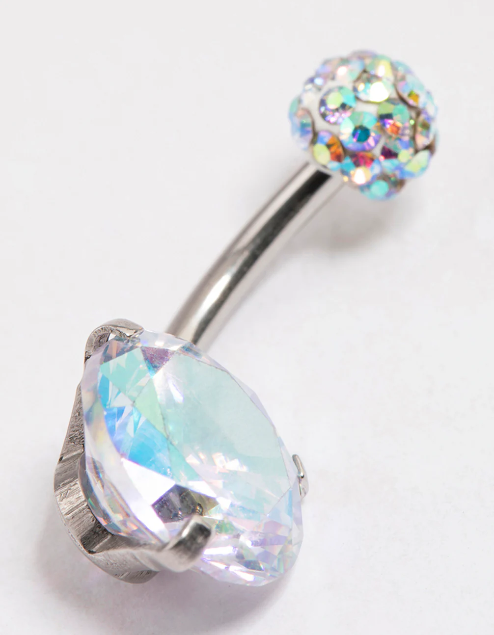 Surgical Steel Cubic Zirconia Round Claw Belly Ring - Image 7
