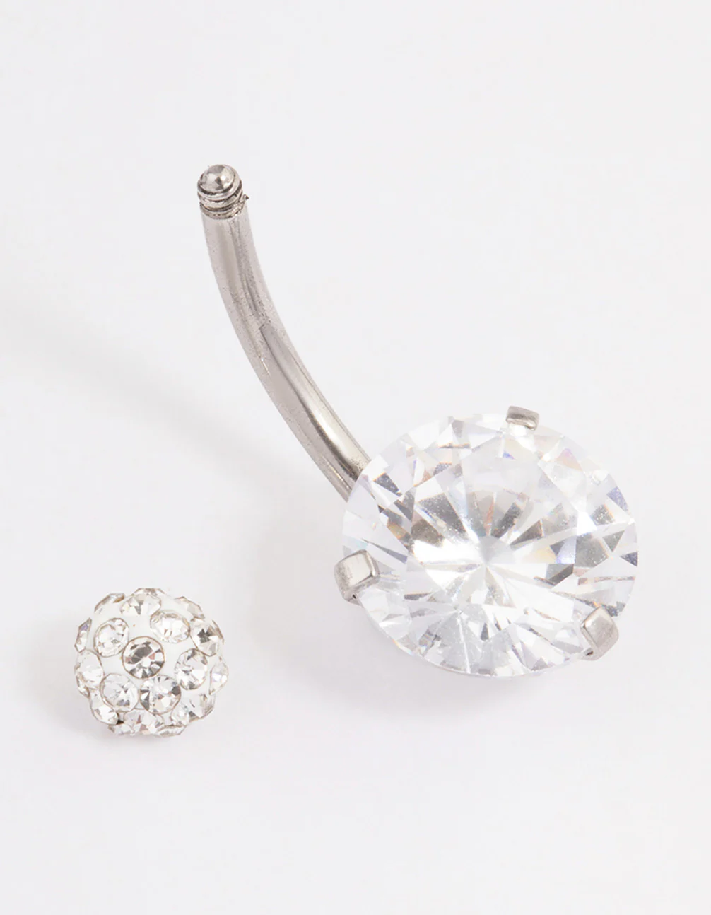 Surgical Steel Cubic Zirconia Round Claw Belly Ring - Image 2