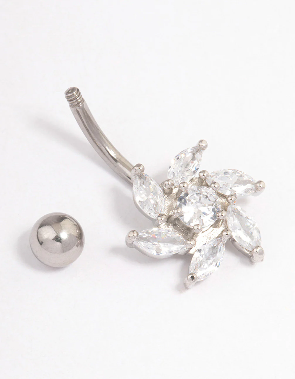 Surgical Steel Cubic Zirconia Slanted Tear Belly Ring - Image 2