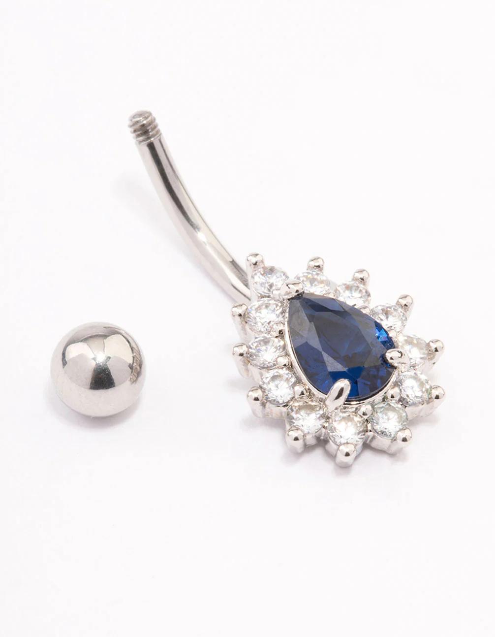 Surgical Steel Cubic Zirconia Spikey Pear Belly Ring - Image 2