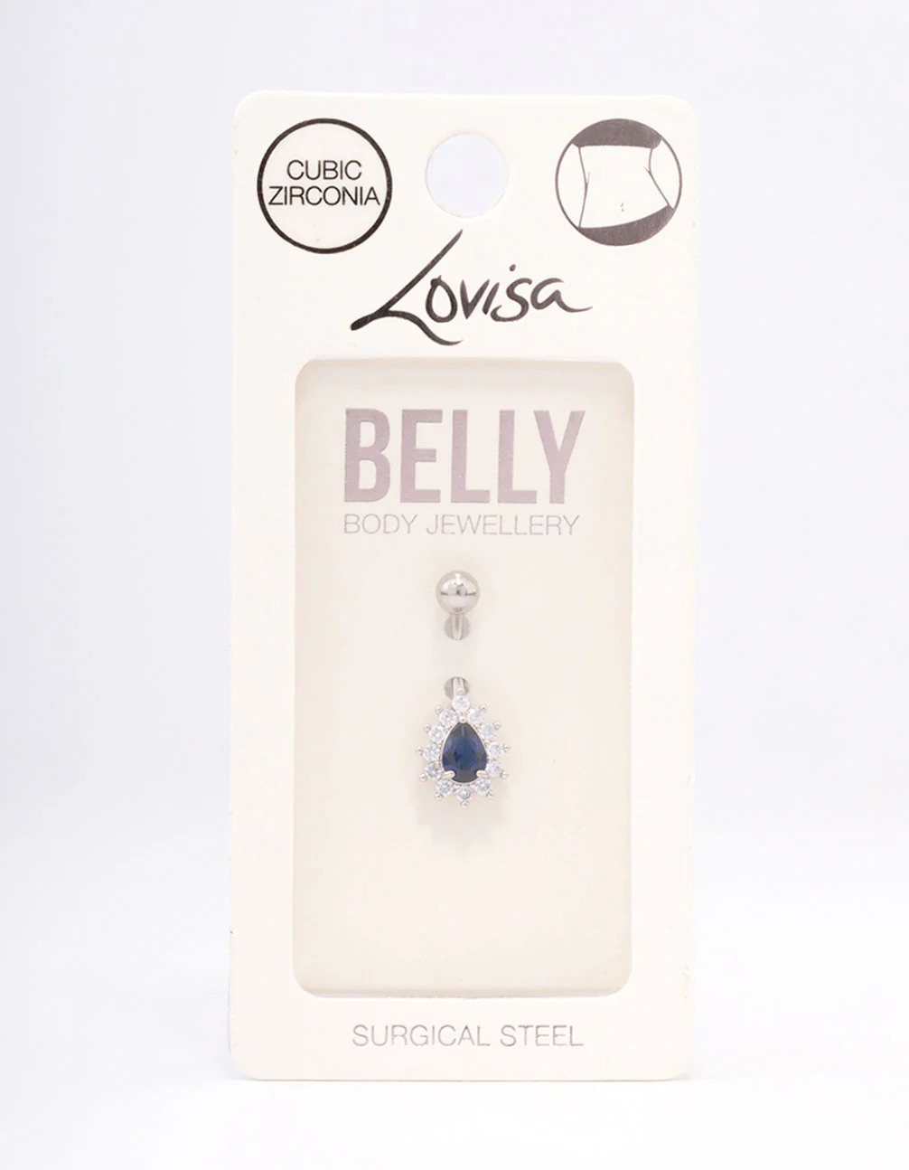 Surgical Steel Cubic Zirconia Spikey Pear Belly Ring - Image 3