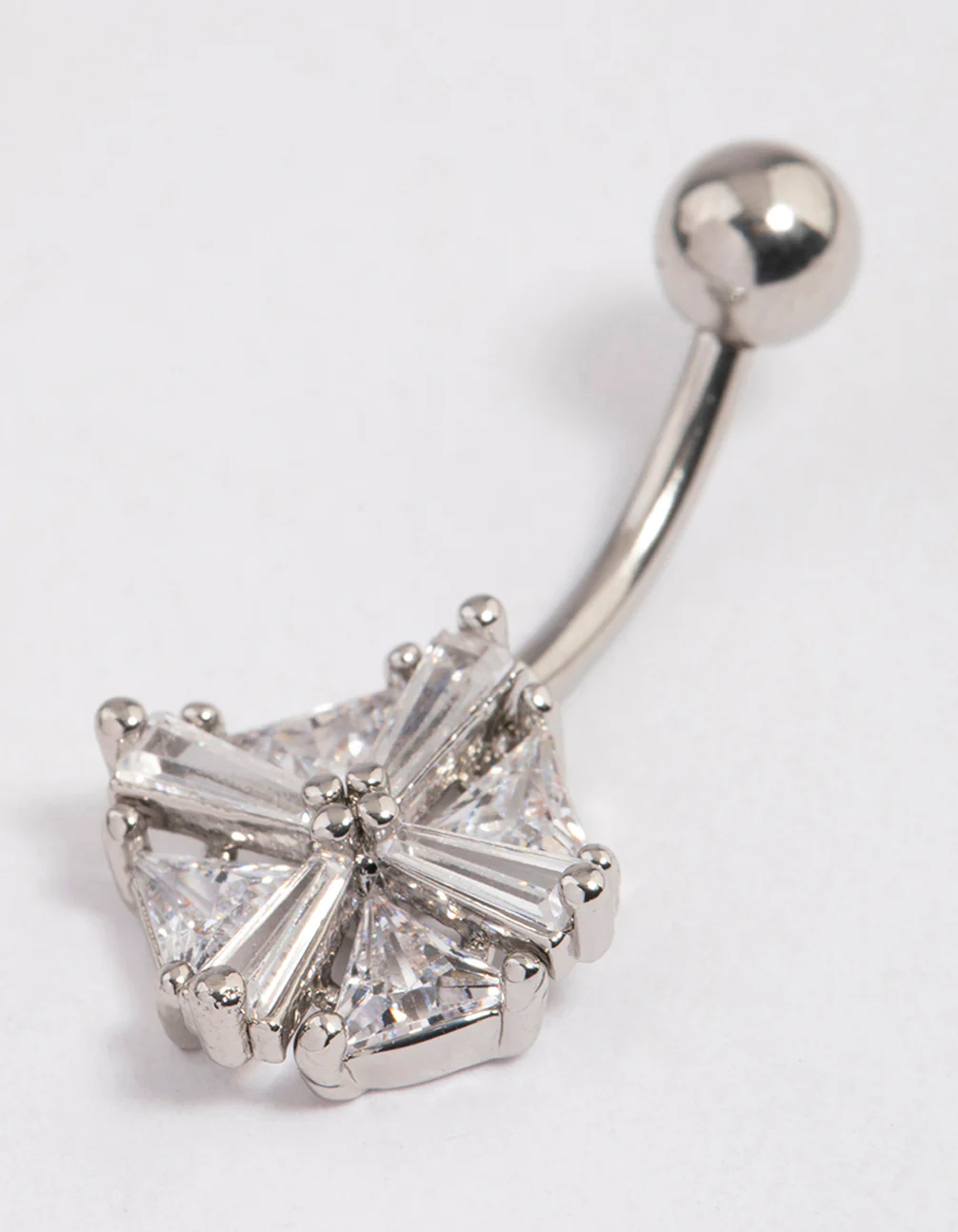 Surgical Steel Cubic Zirconia Square Baguette Belly Ring - Image 2