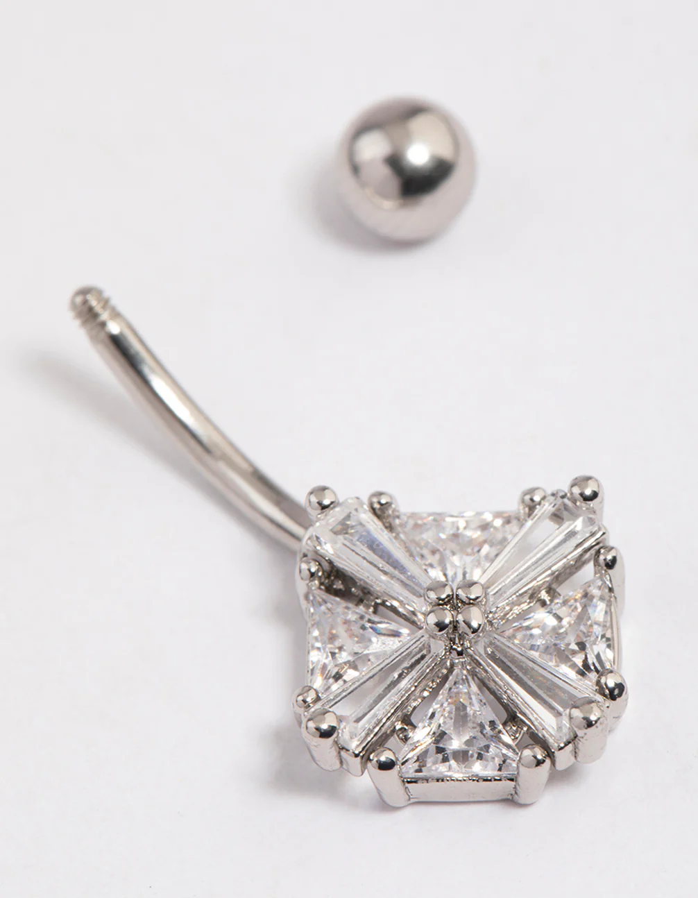 Surgical Steel Cubic Zirconia Square Baguette Belly Ring - Image 3