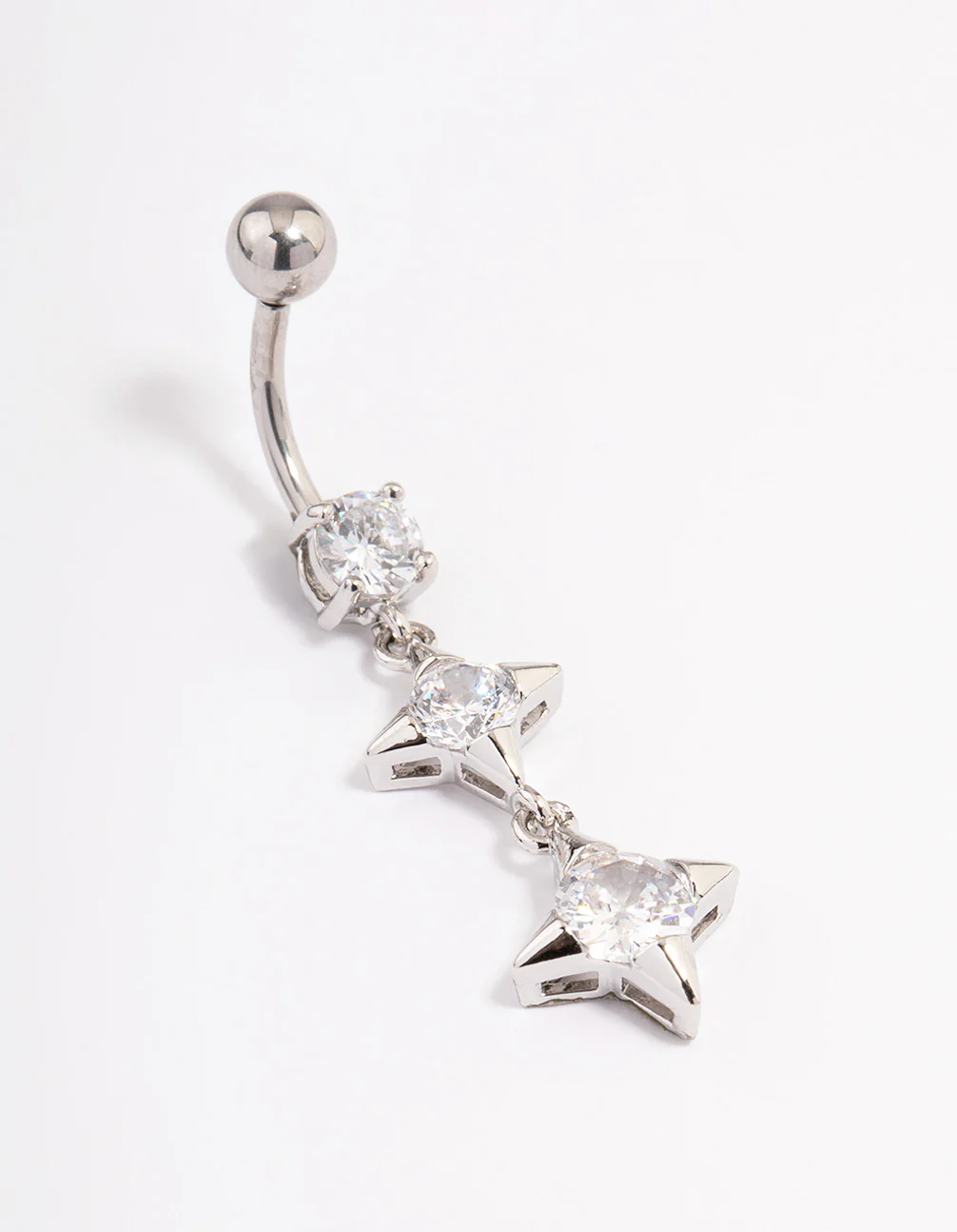 Surgical Steel Cubic Zirconia Star Duo Threadless Belly Bar