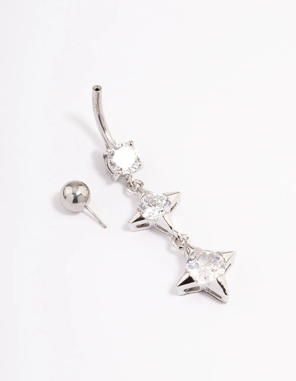 Surgical Steel Cubic Zirconia Star Duo Threadless Belly Bar - Image 2
