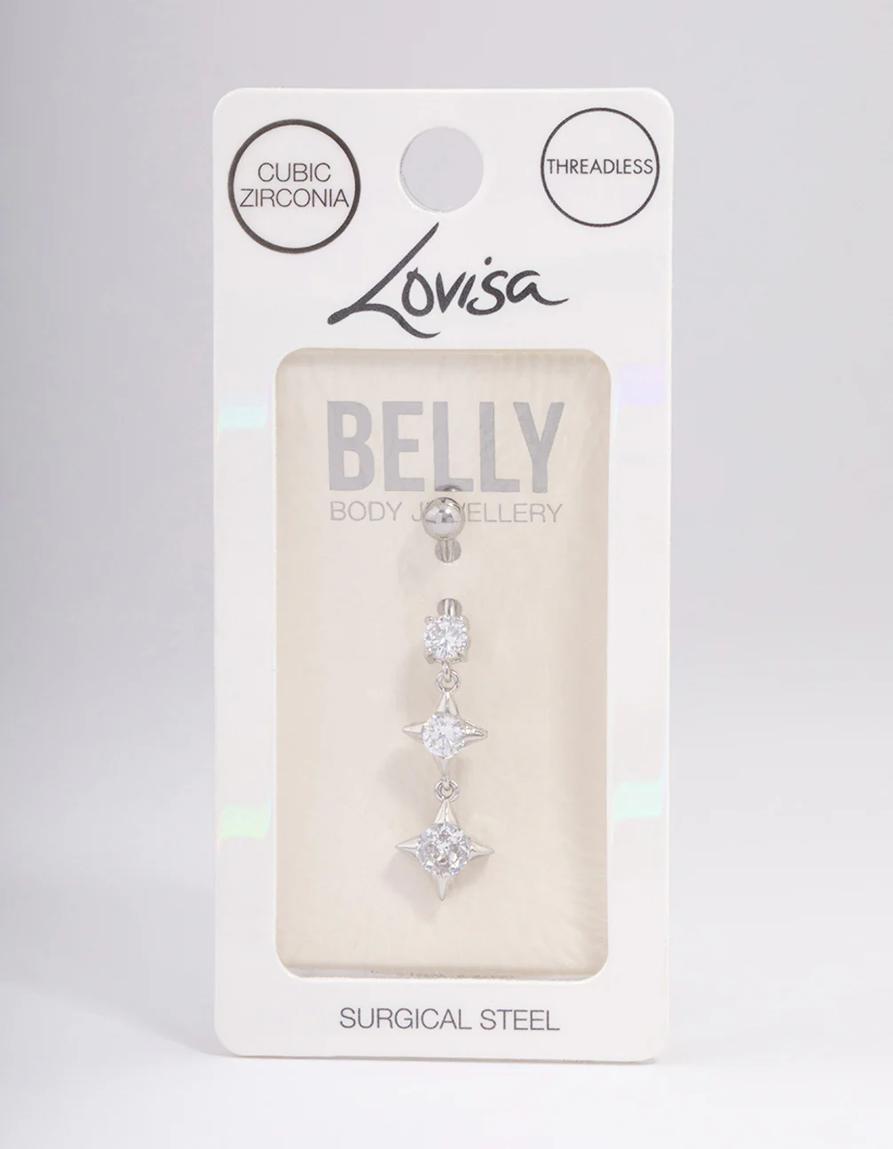 Surgical Steel Cubic Zirconia Star Duo Threadless Belly Bar - Image 3