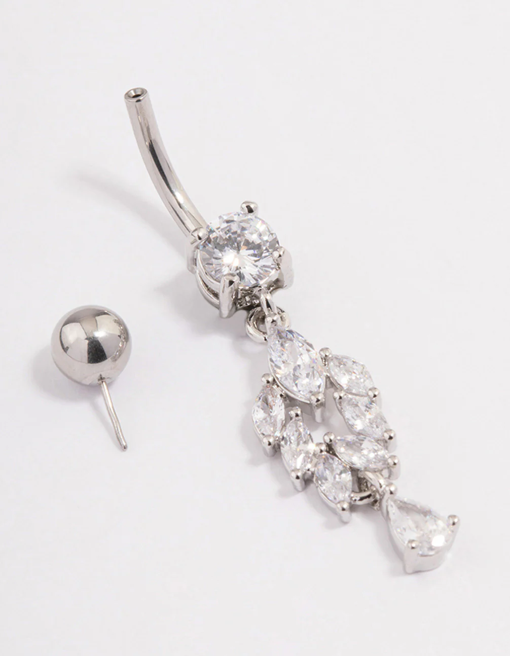 Surgical Steel Cubic Zirconia Teardrops Threadless Belly Bar - Image 2