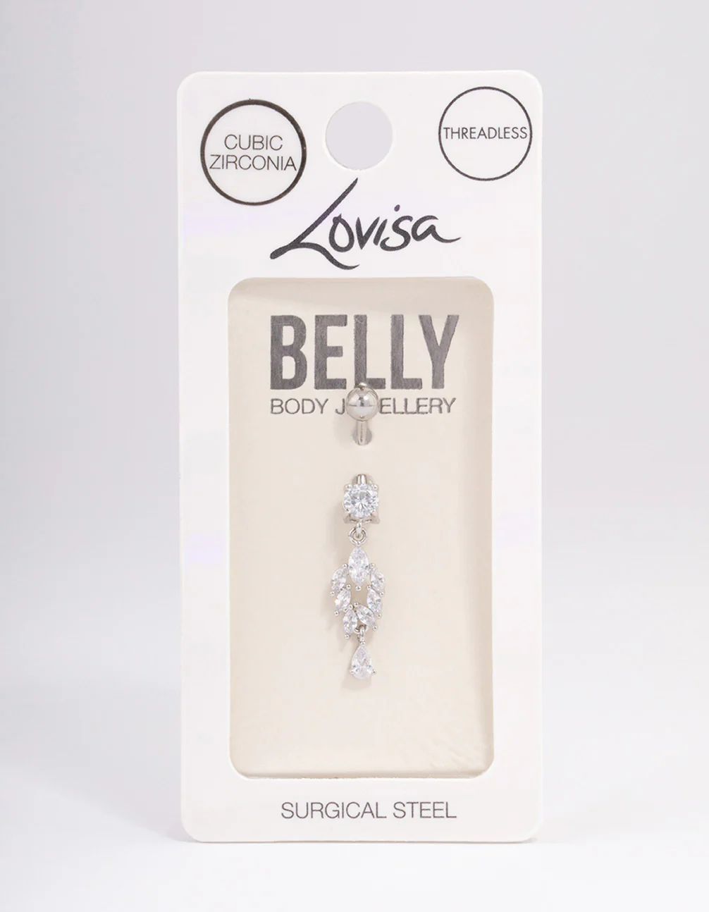 Surgical Steel Cubic Zirconia Teardrops Threadless Belly Bar - Image 3