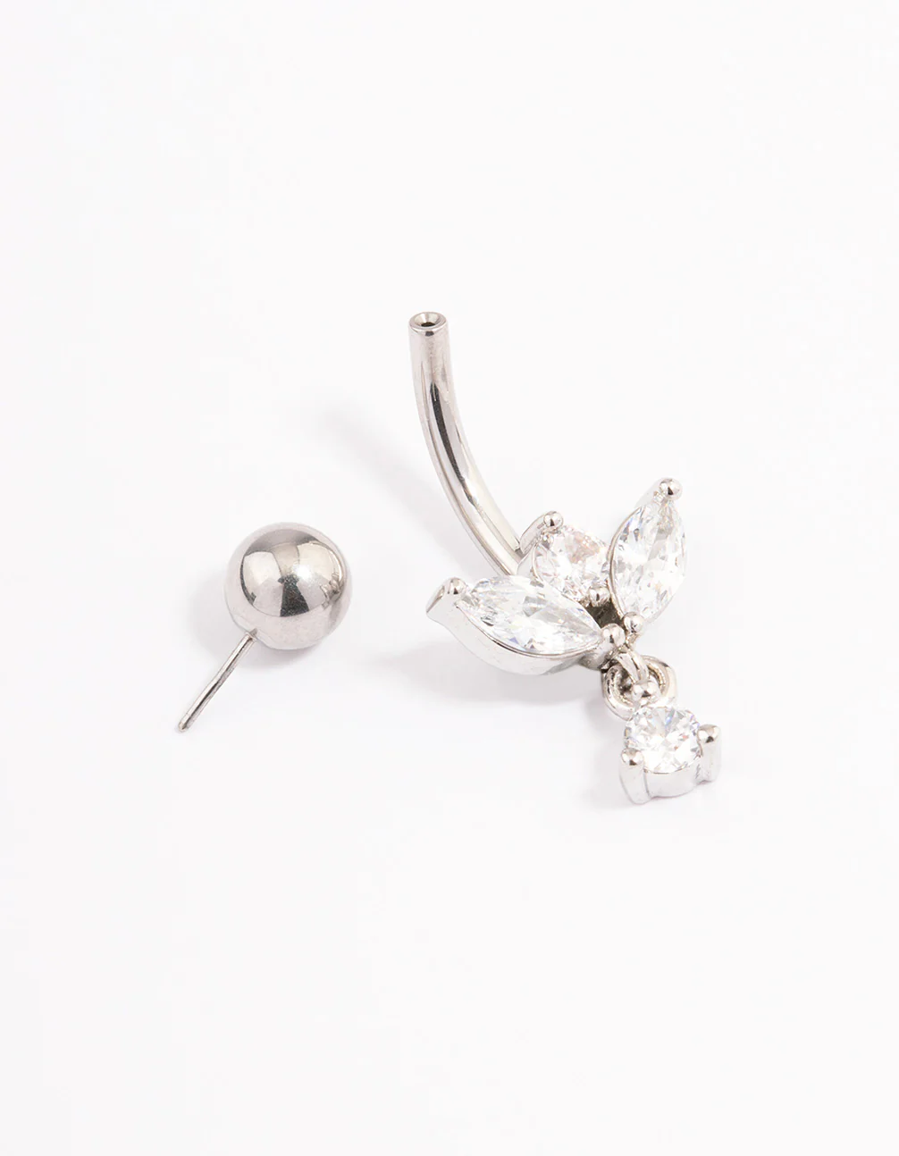 Surgical Steel Cubic Zirconia Tear Threadless Dangle Belly Bar - Image 2