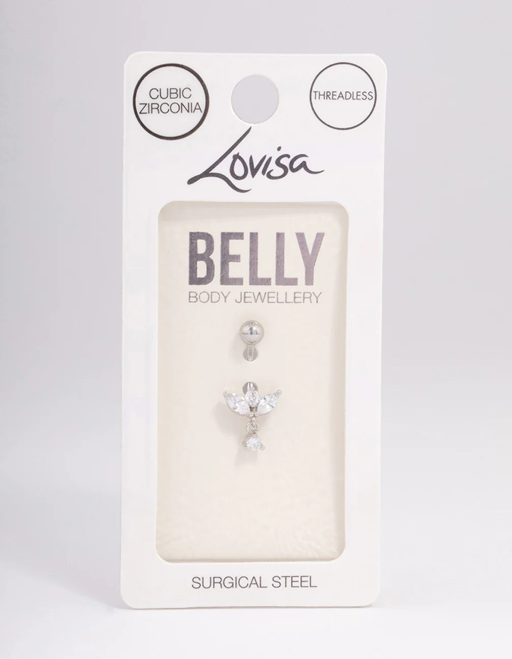 Surgical Steel Cubic Zirconia Tear Threadless Dangle Belly Bar - Image 3