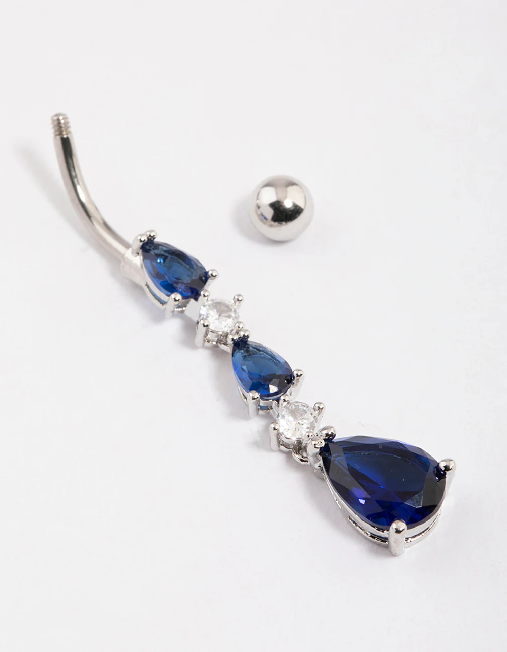 Surgical Steel Cubic Zirconia Tier Trio Belly Ring - Image 3