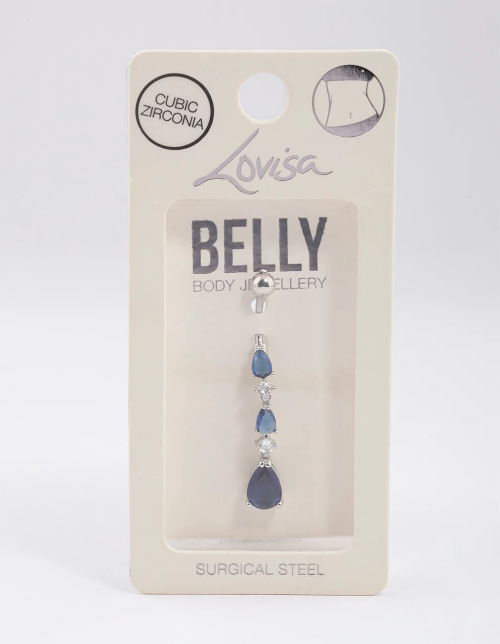 Surgical Steel Cubic Zirconia Tier Trio Belly Ring - Image 4