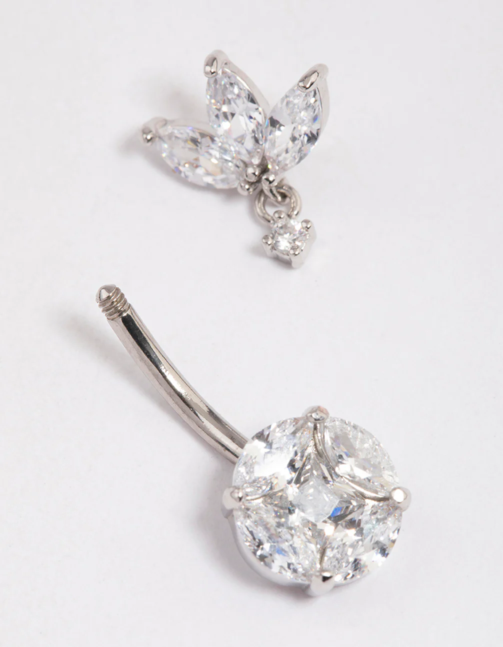 Surgical Steel Cubic Zirconia Triangular Fan Belly Ring - Image 3