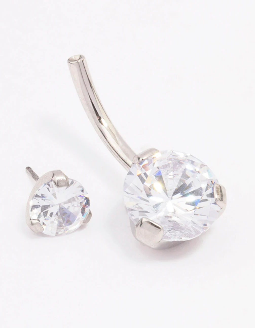 Surgical Steel Cubic Zirconia Double Threadless Belly Bar - Image 2