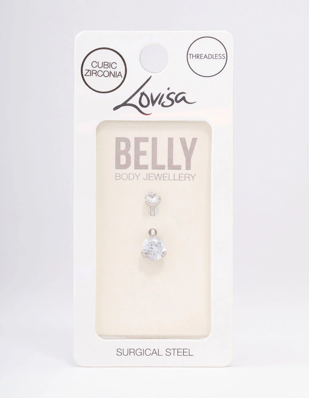 Surgical Steel Cubic Zirconia Double Threadless Belly Bar - Image 3