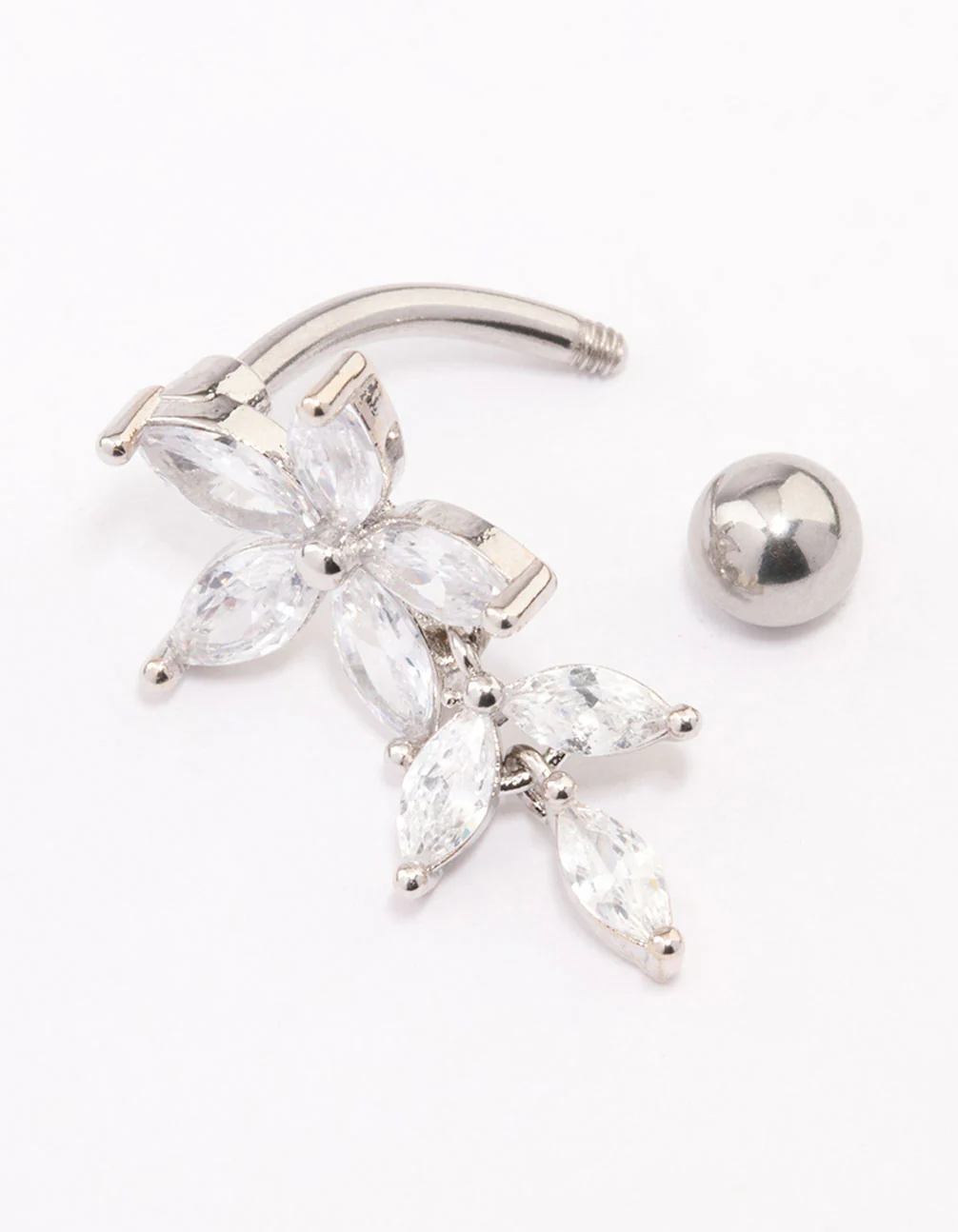 Surgical Steel Flower Marquise Drop Belly Ring - Image 2