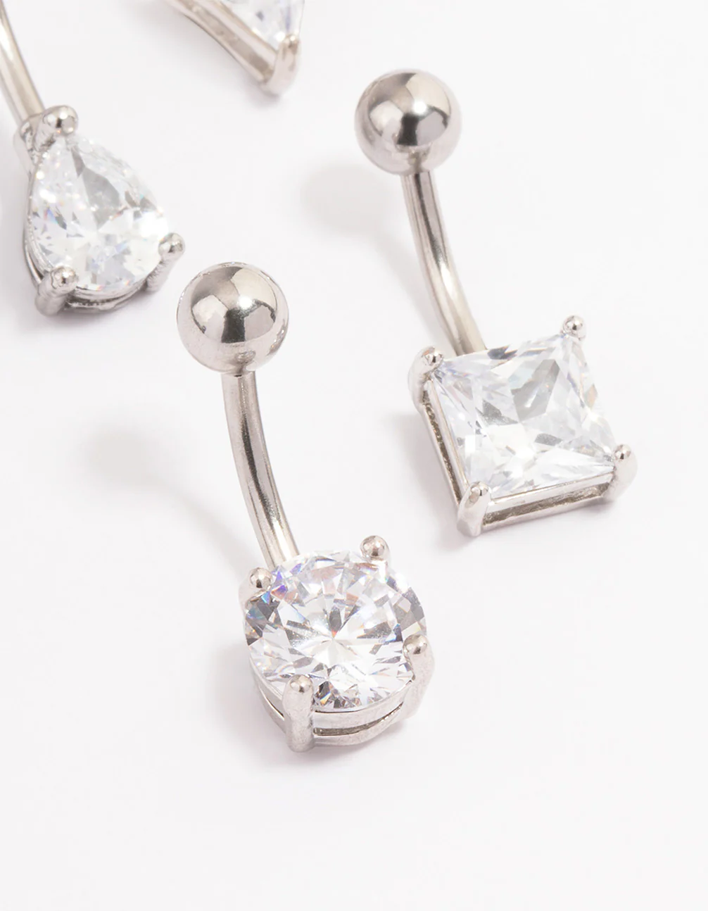 Surgical Steel Mixed Cubic Zirconia Claw Belly Ring 4-Pack - Image 2