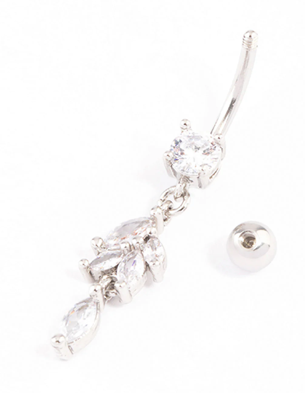 Surgical Steel Navette Cubic Zirconia Drop Belly Ring - Image 2