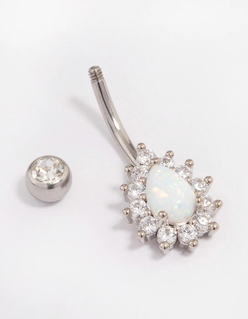 Surgical Steel Opal & Diamante Teardrop Belly Ring - Image 2