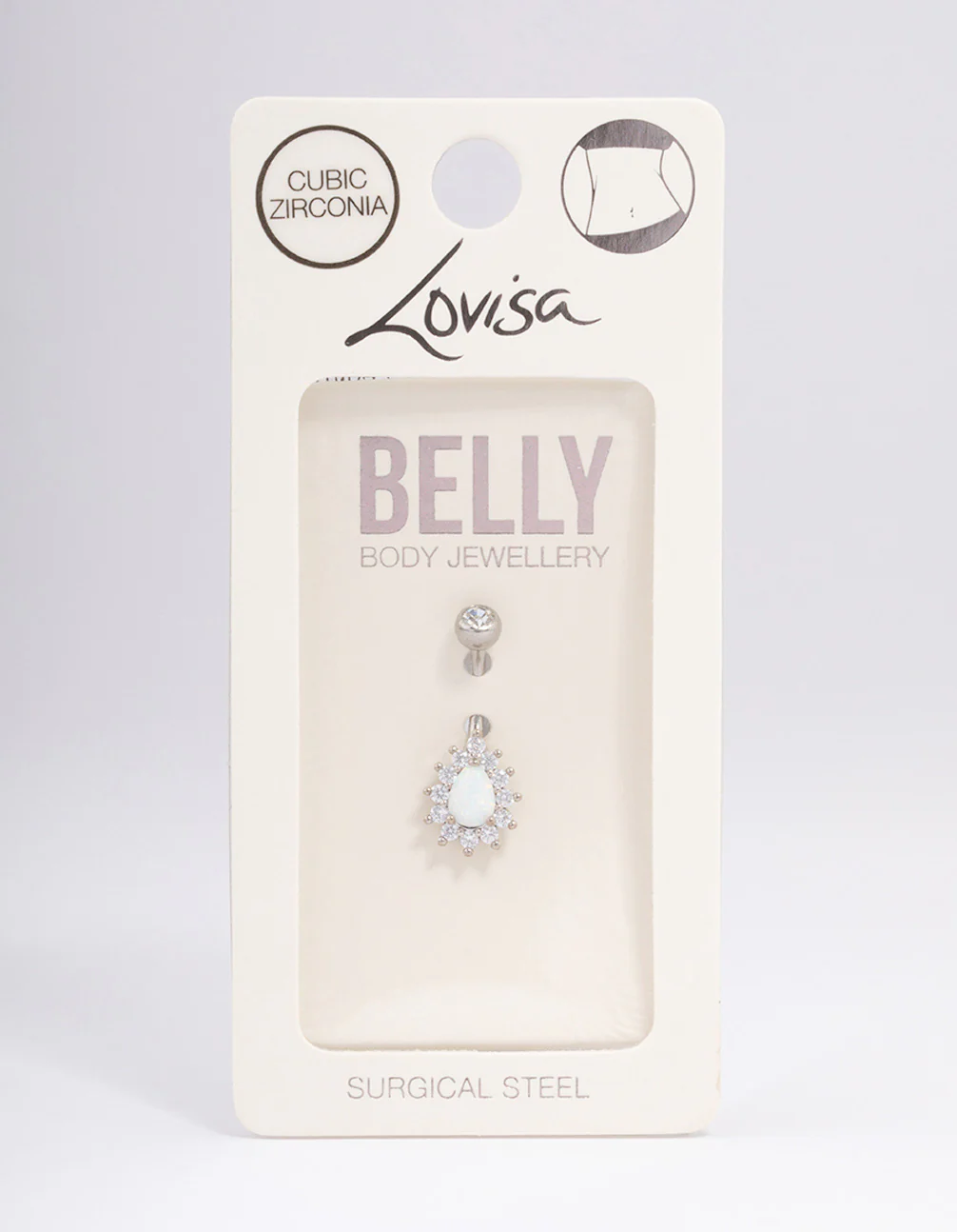Surgical Steel Opal & Diamante Teardrop Belly Ring - Image 3