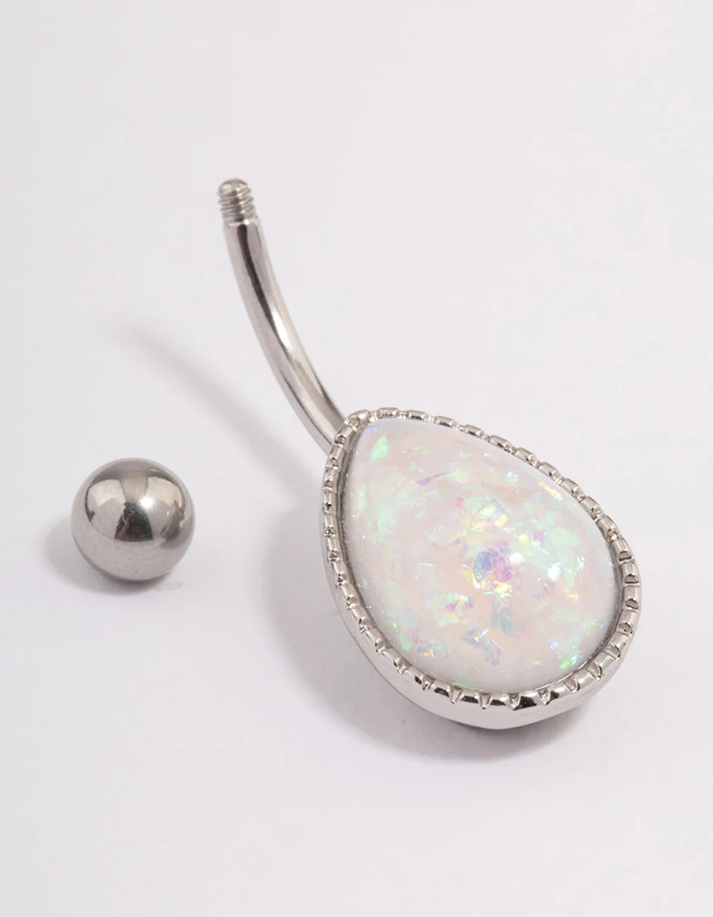 Surgical Steel Opal Pear Belly Ring - Image 2