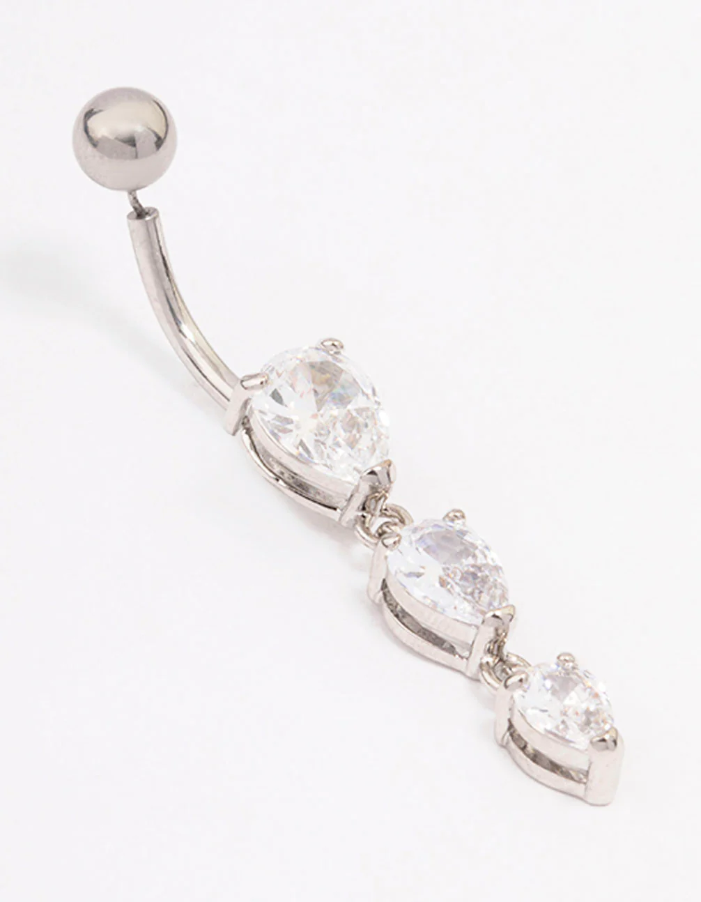 Surgical Steel Cubic Zirconia Triangular Graduating Pear Belly Bar