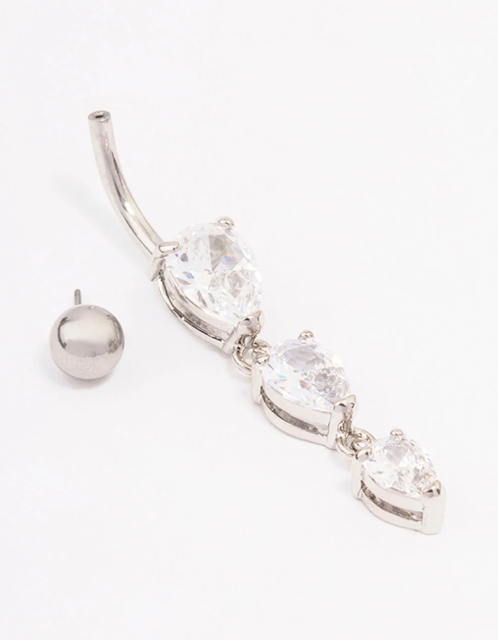 Surgical Steel Cubic Zirconia Triangular Graduating Pear Belly Bar - Image 2