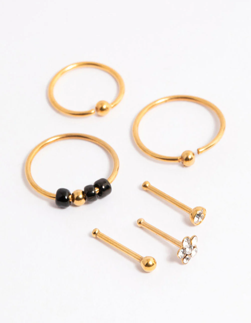 Gold Plated Surgical Steel Cubic Zirconia Flower Nose Stud 6-Pack - Image 2