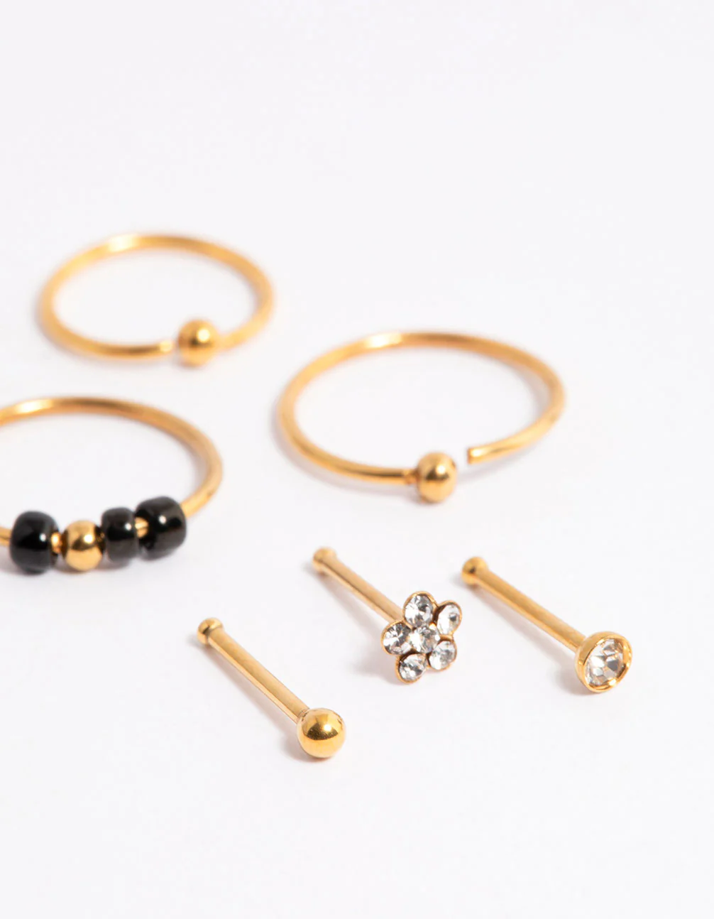 Gold Plated Surgical Steel Cubic Zirconia Flower Nose Stud 6-Pack - Image 3
