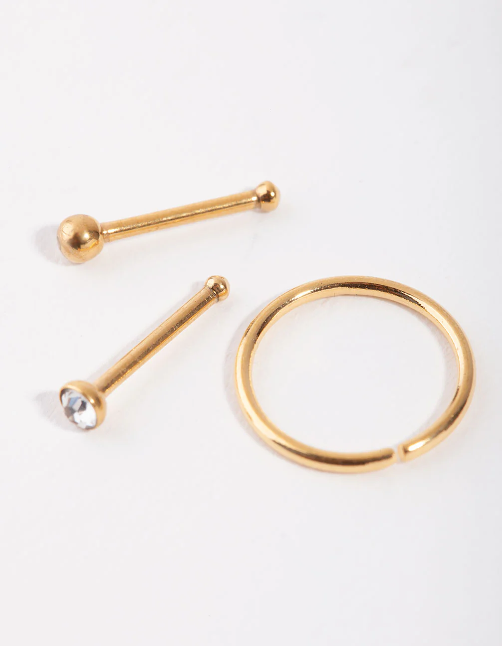 Gold Ball & Diamante Nose Ring & Stud Pack - Image 2