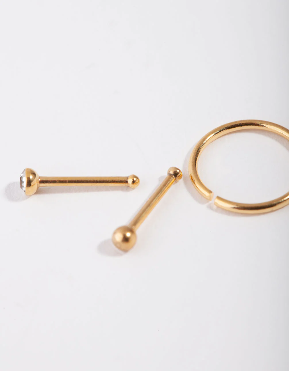 Gold Ball & Diamante Nose Ring & Stud Pack - Image 3