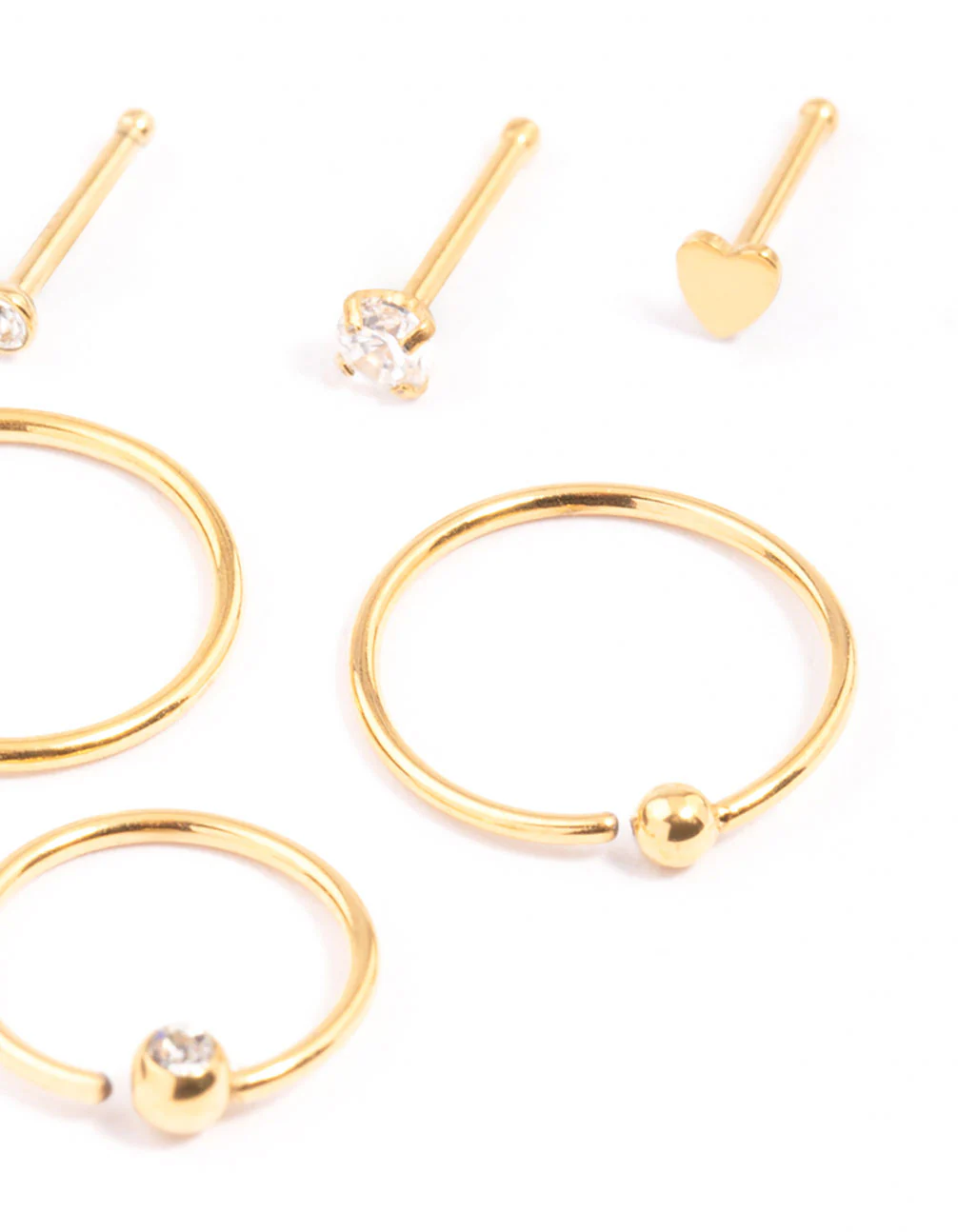 Gold Plated Surgical Steel Bone & Ball Nose Ring 6-Pack - Image 2