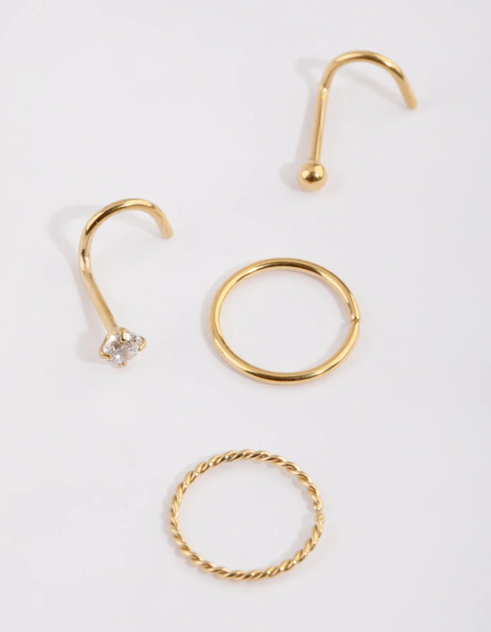 Gold Plated Surgical Steel Diamante Twisted Nose Ring 4-Pack - Image 2