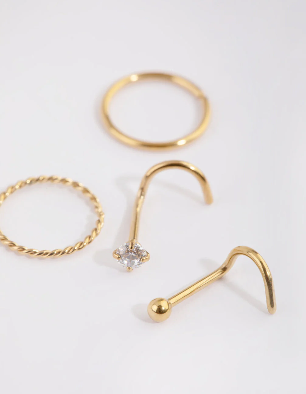 Gold Plated Surgical Steel Diamante Twisted Nose Ring 4-Pack - Image 3