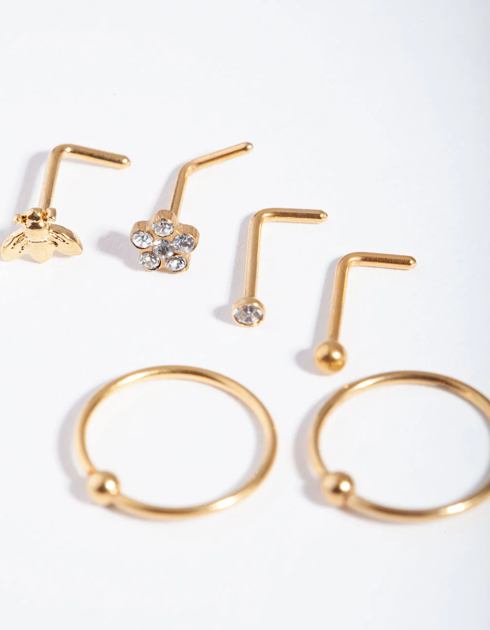 Gold Surgical Steel Flower & Bee Nose Stud 6-Pack - Image 2