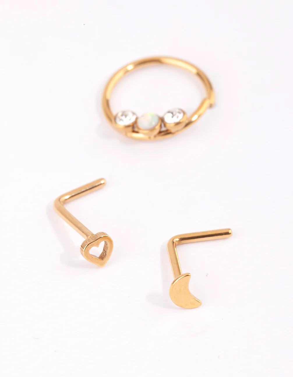Gold Surgical Steel Heart & Moon Nose Studs - Image 2