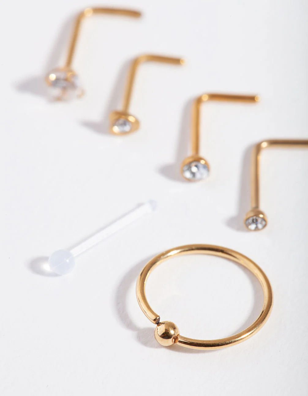 Gold Surgical Steel Mixed Diamante Nose Stud 6-Pack - Image 2