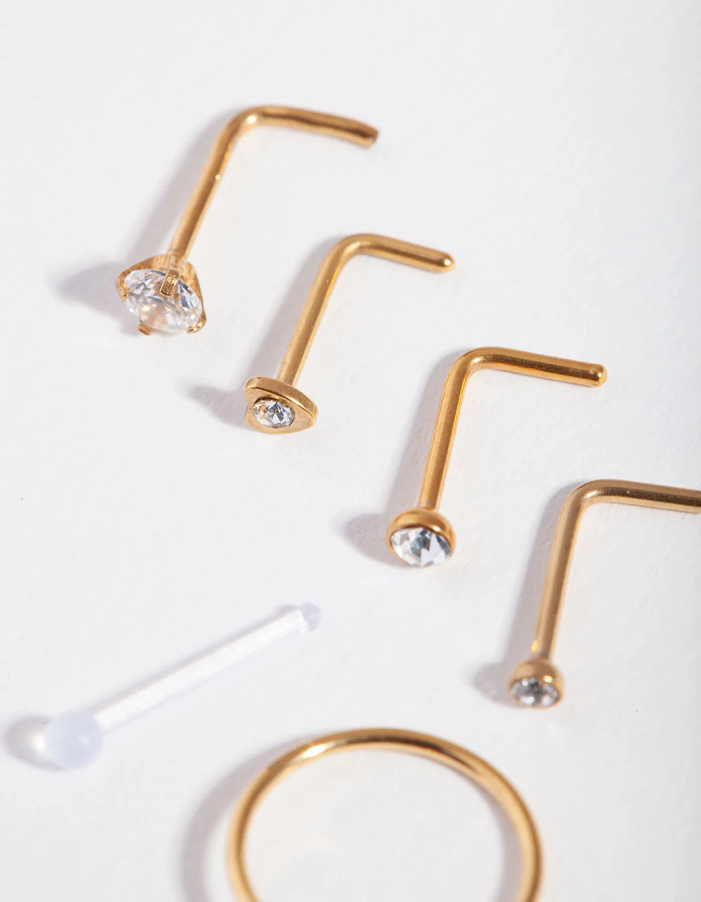 Gold Surgical Steel Mixed Diamante Nose Stud 6-Pack - Image 3