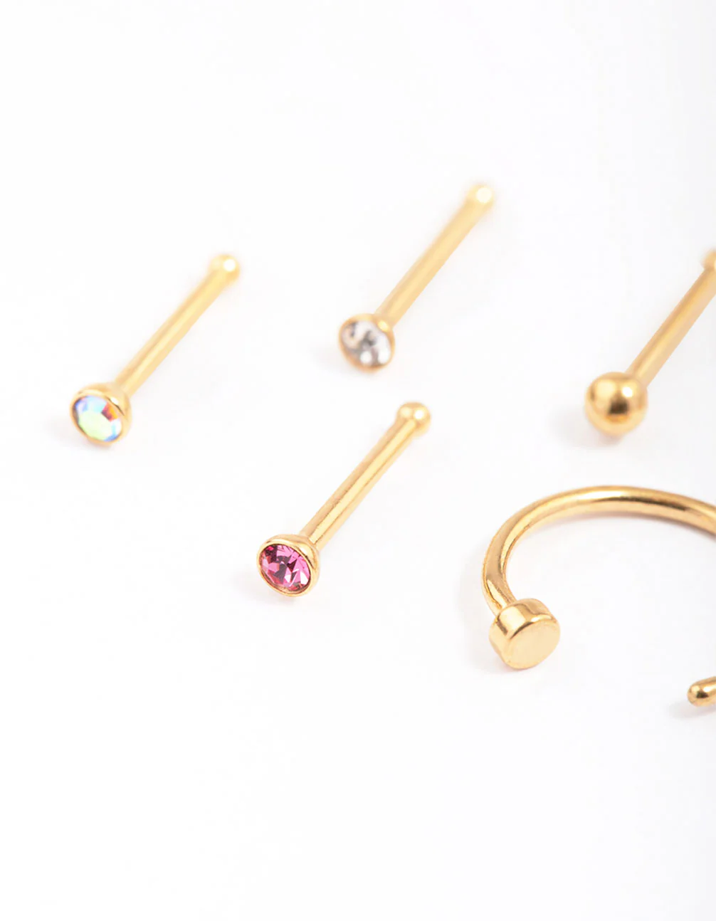 Gold Plated Surgical Steel Nail & Arrow Nose Ring 6-Pack - Image 2