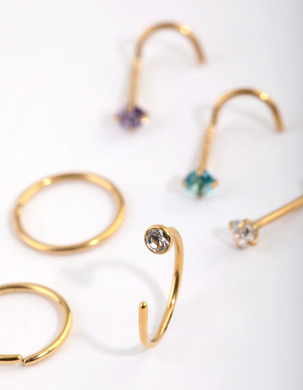 Gold Plated Surgical Steel Pastel Diamante Nose Stud 6-Pack - Image 2