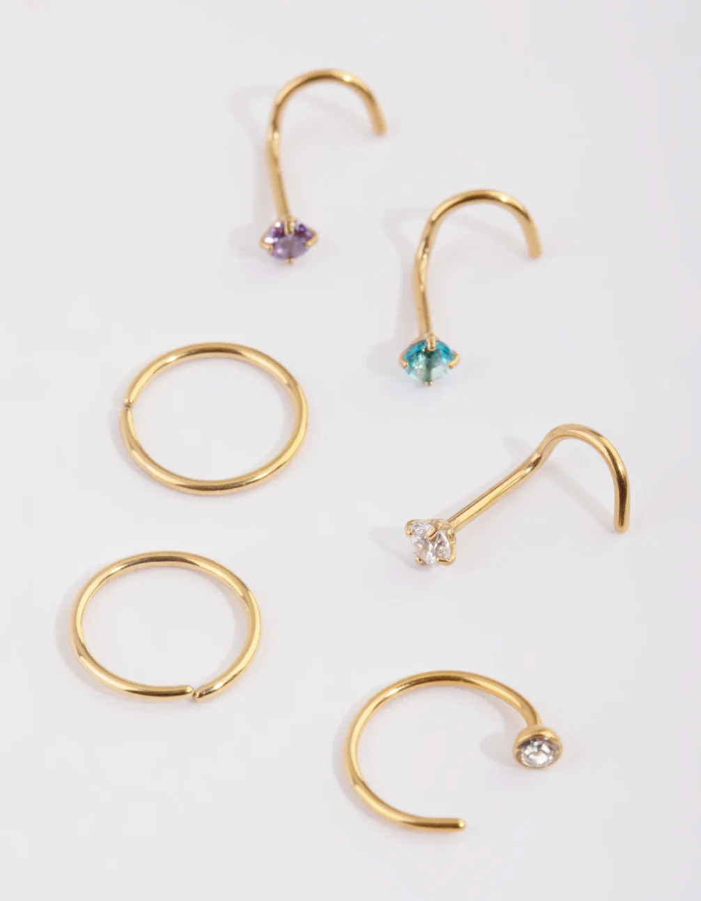 Gold Plated Surgical Steel Pastel Diamante Nose Stud 6-Pack - Image 3