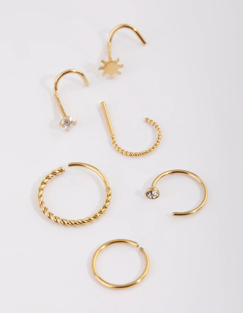 Gold Plated Surgical Steel Diamante Twist Nose Stud 6-Pack - Image 2